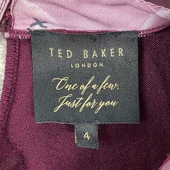 Ted Baker Brianca Porcelain Rose Layered Look Sweater Purple Peplum Sz 4 - Picture 12 of 13